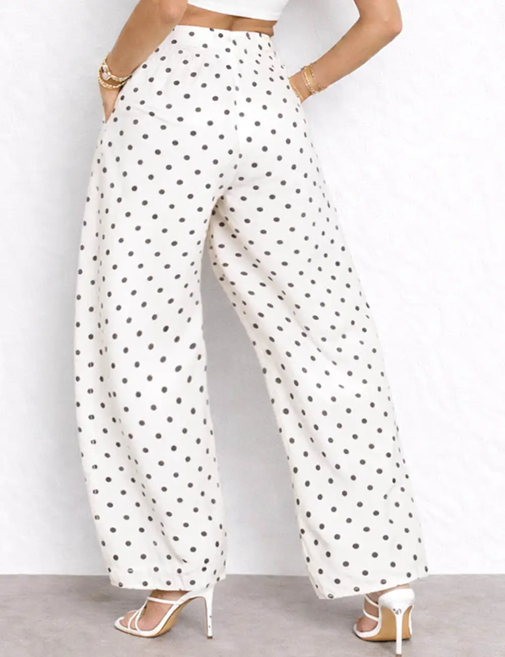 Chic Polka Dot Color Block Barrel Leg Denim Pants