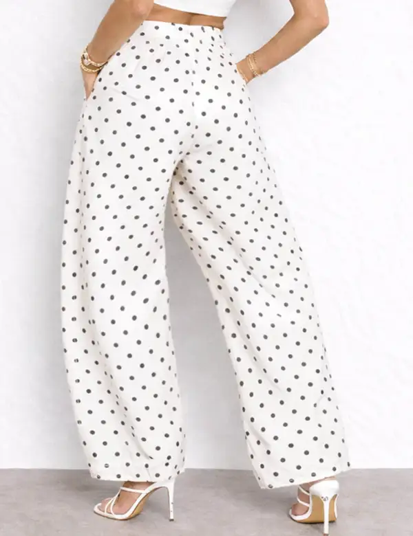 Chic Polka Dot Color Block Barrel Leg Denim Pants