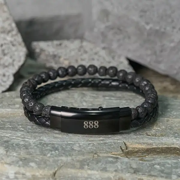 Lava Rock Angel Numbers Double Wrap Leather Bracelet