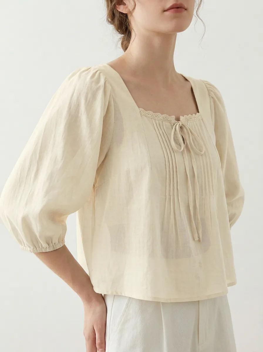 Casual Square-Neck Women's Puff-Sleeve Blouse