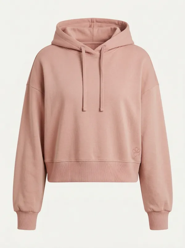 Women's Minimalist Sage Green Flower Embroidered Cropped Hoodie