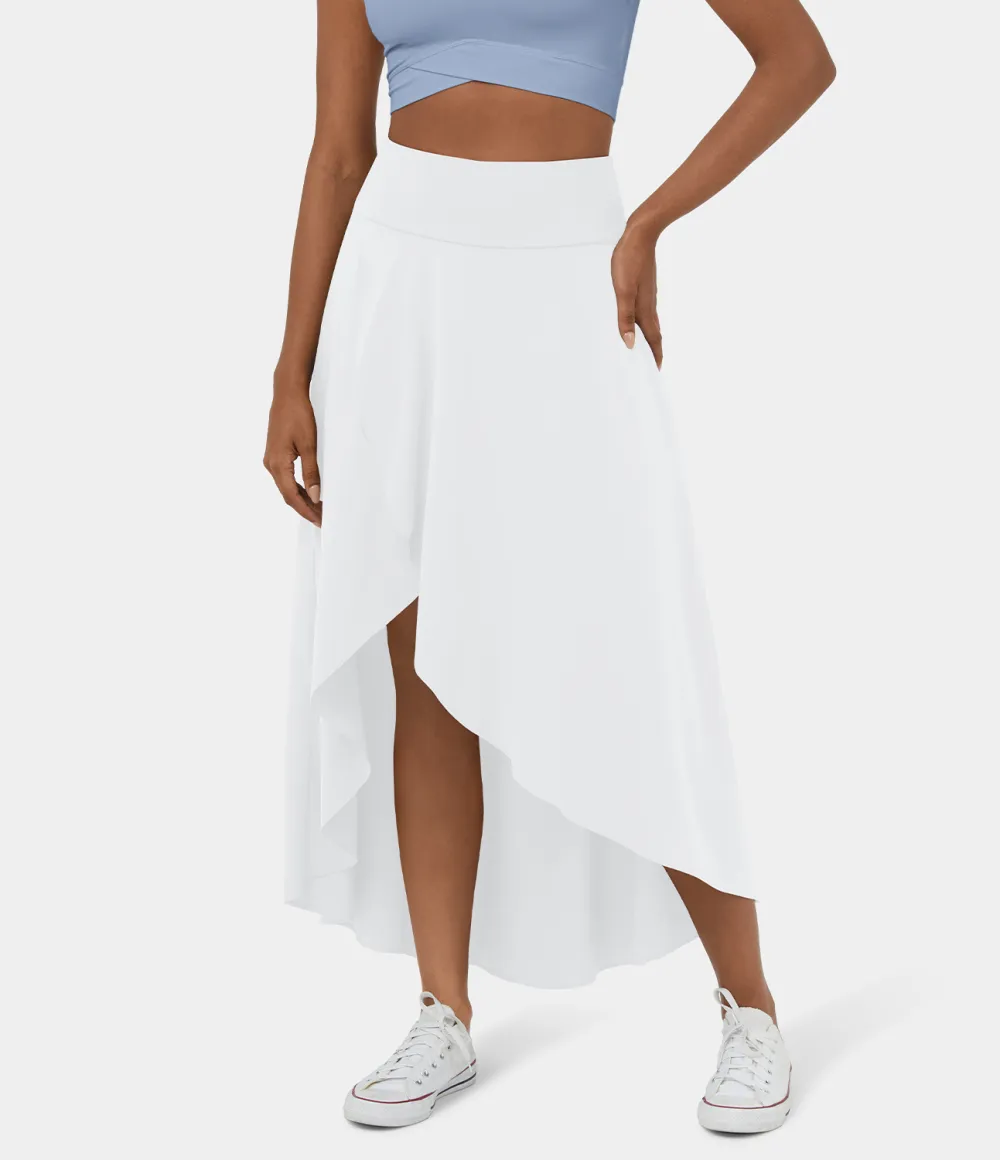 Breezeful High Waisted High Low Ruffle 2-in-1 Flowy Quick Dry Casual Regular Maxi Skirt
