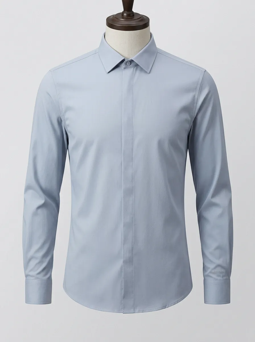 Men's Non-Iron Cotton Solid Light Blue Long Sleeve Shirt