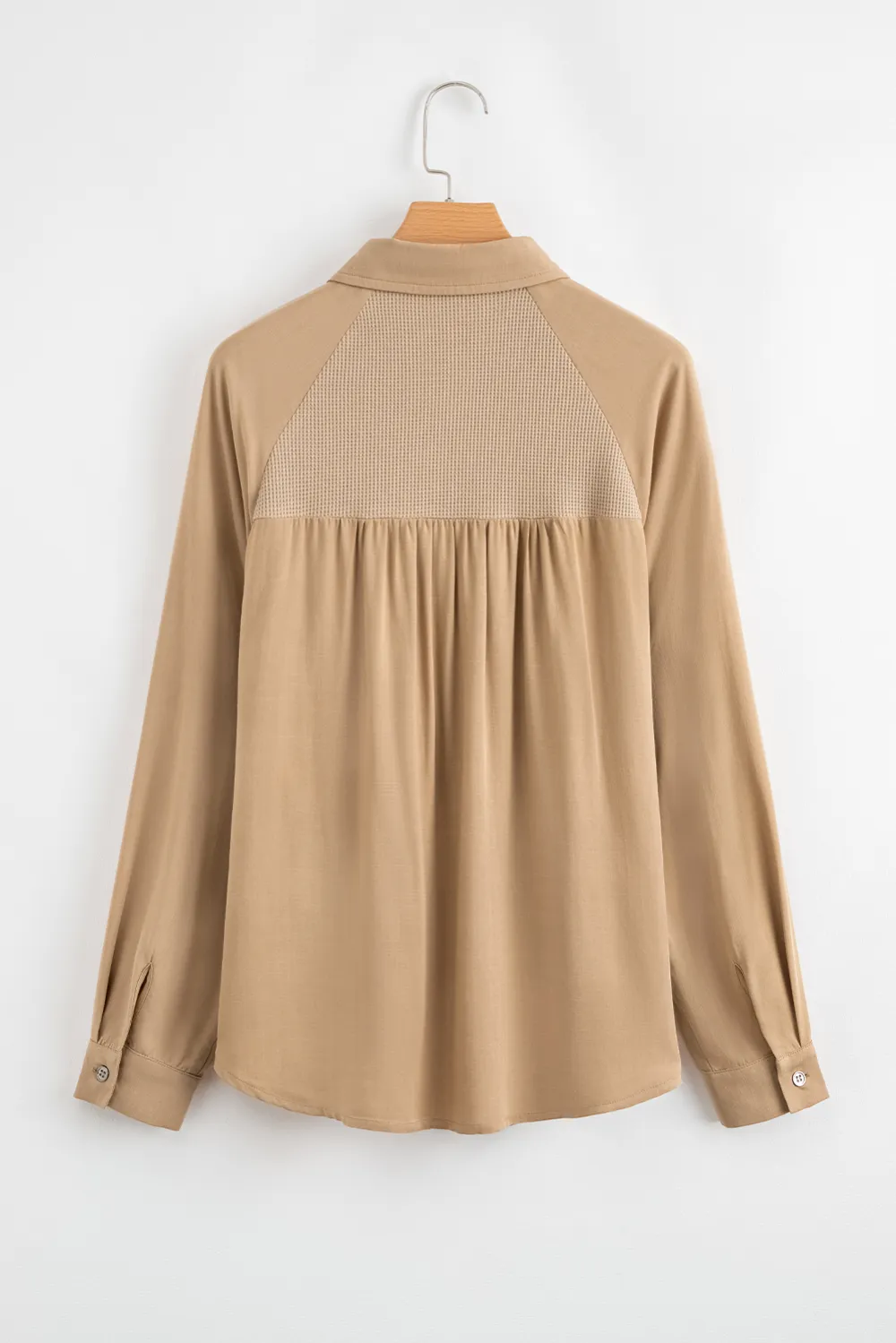 Light Beige Waffle Patchwork Button Shirt
