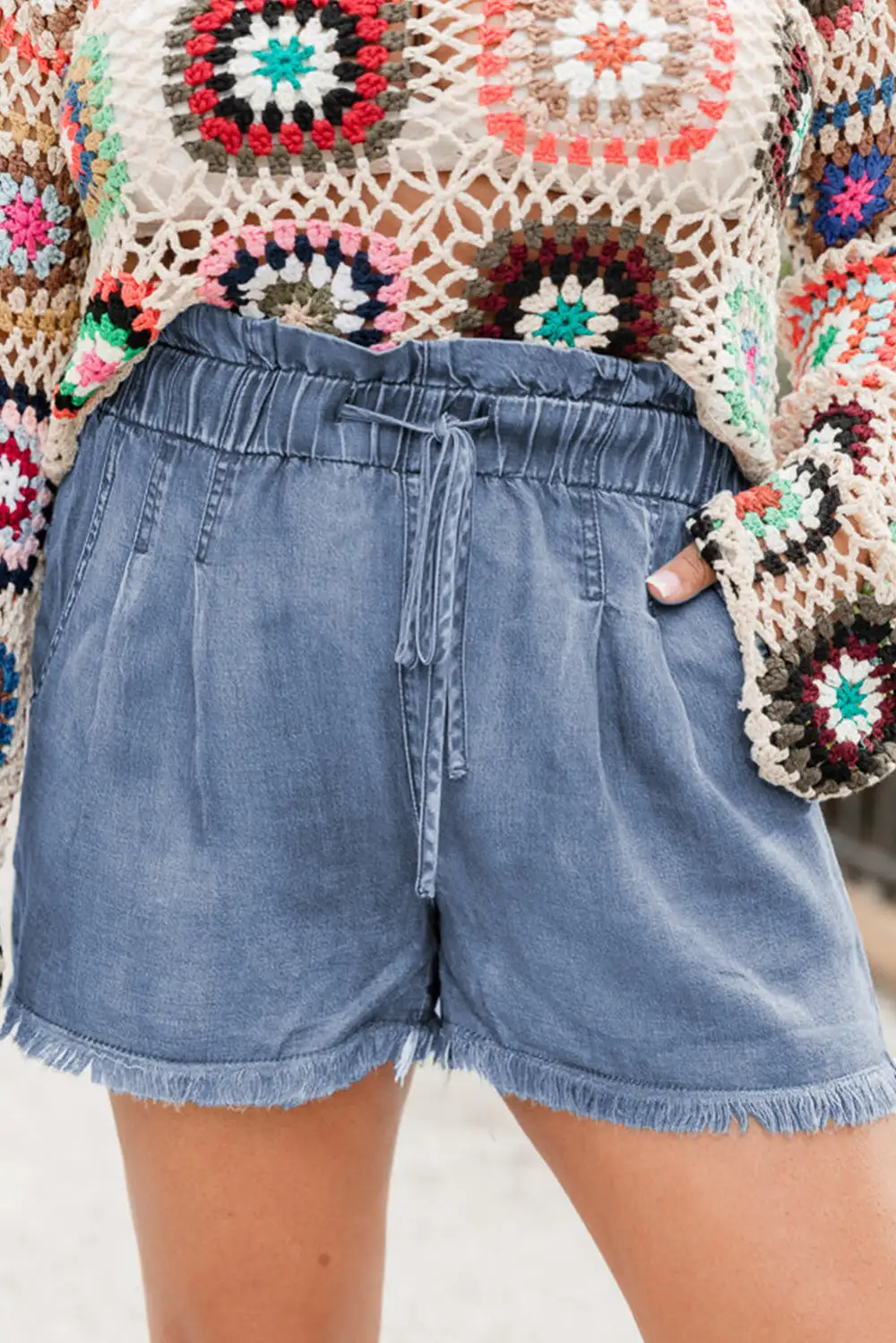 Dusk Blue Raw Hem Lace-Up High