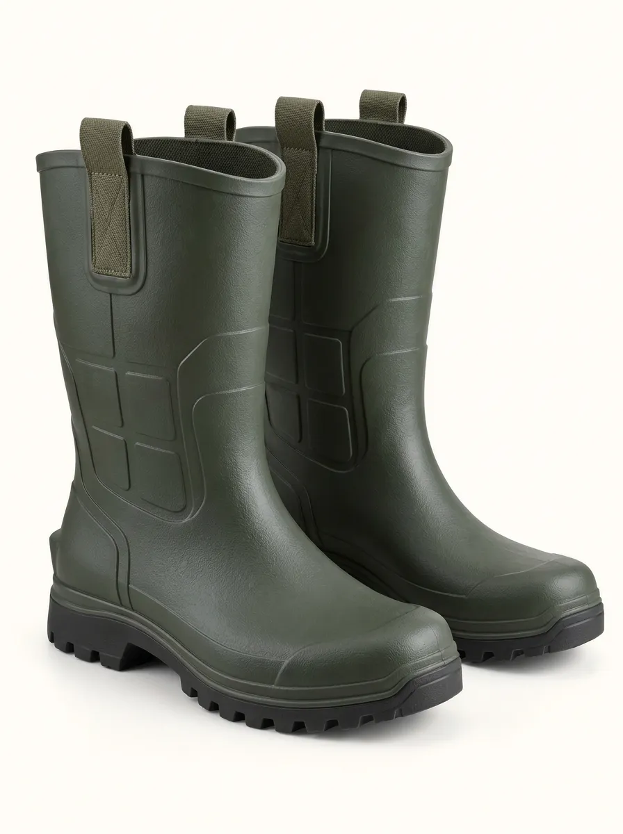 Men's Olive Green Rain Boots Featuring Minimalist Design