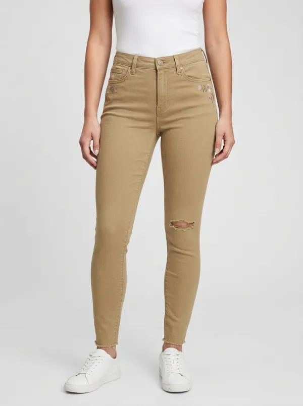 Women's Canyon Floral Embroidery Distressed Printed Slim Jeans