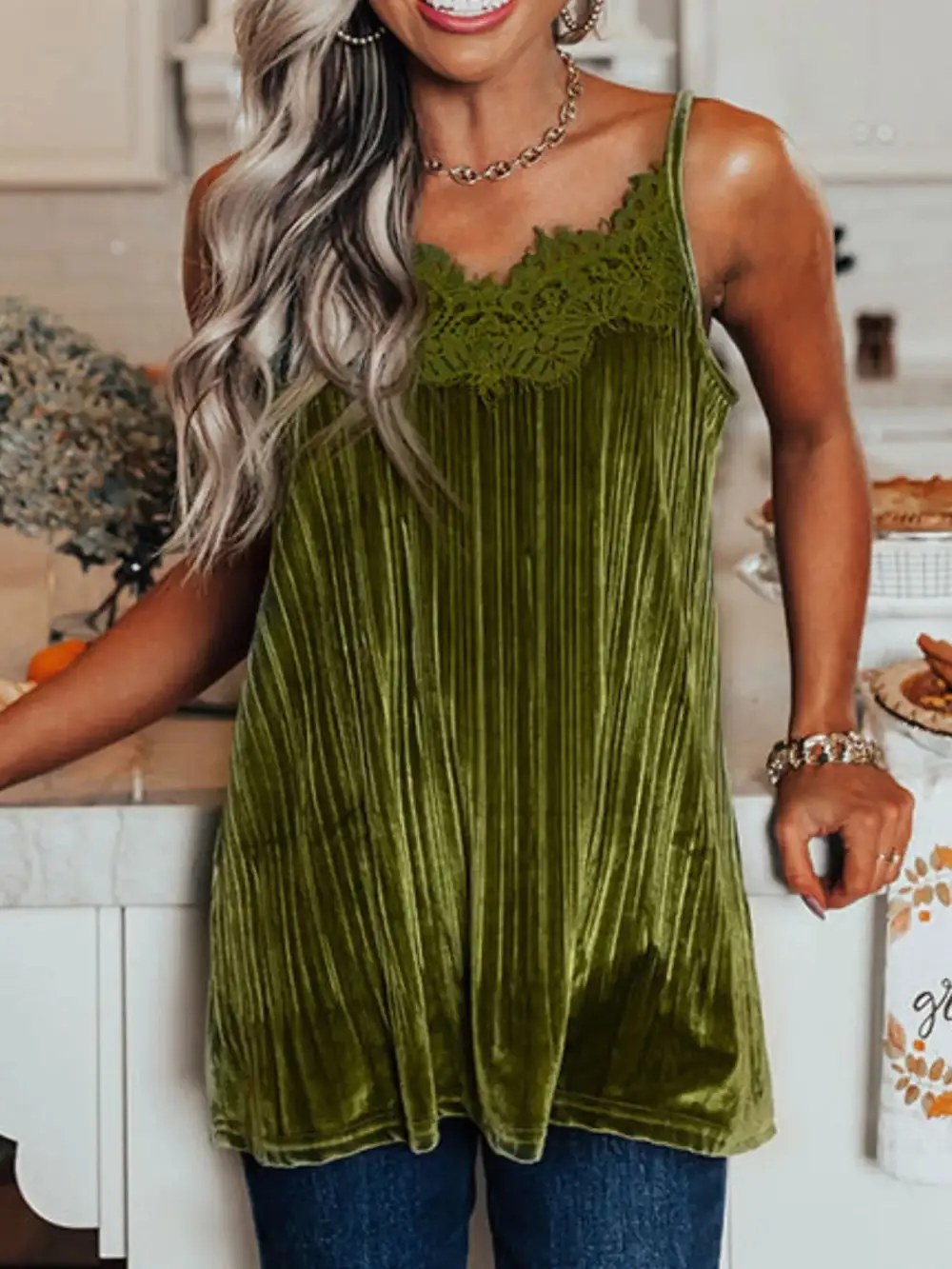 Lace Trim Pleated Cami