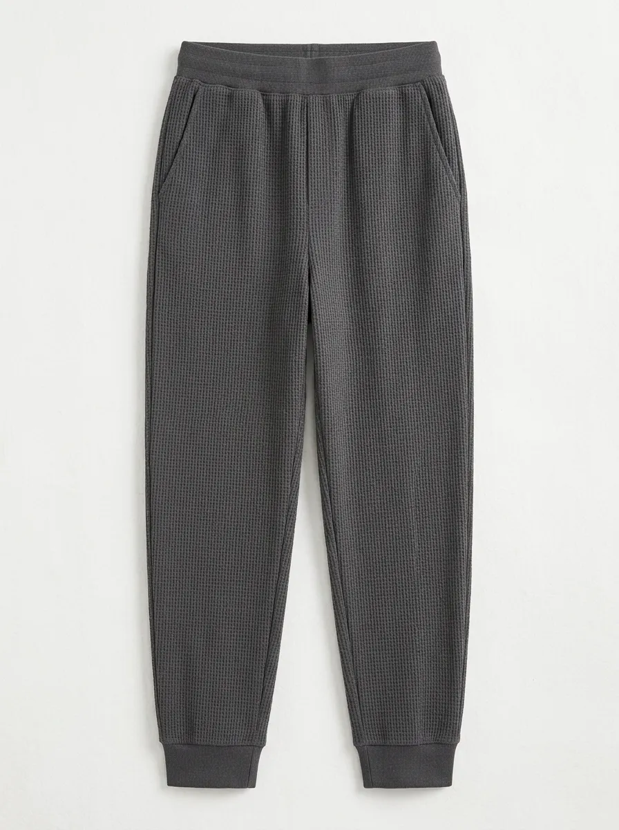 Unisex Casual Charcoal Grey Waffle Knit Jogger Pants
