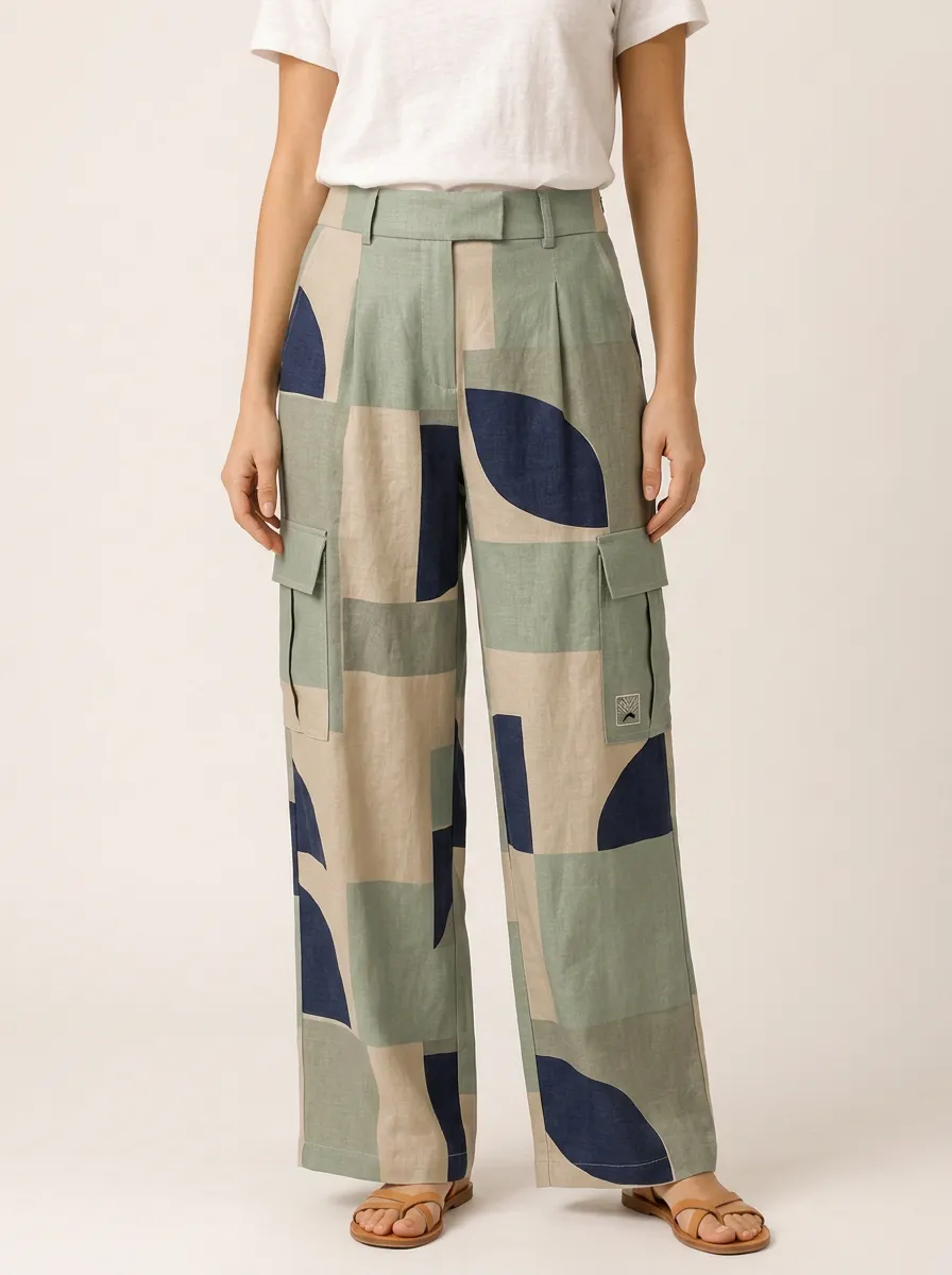 Women's Geometric Abstract Pattern Printed Cargo Pants Set
