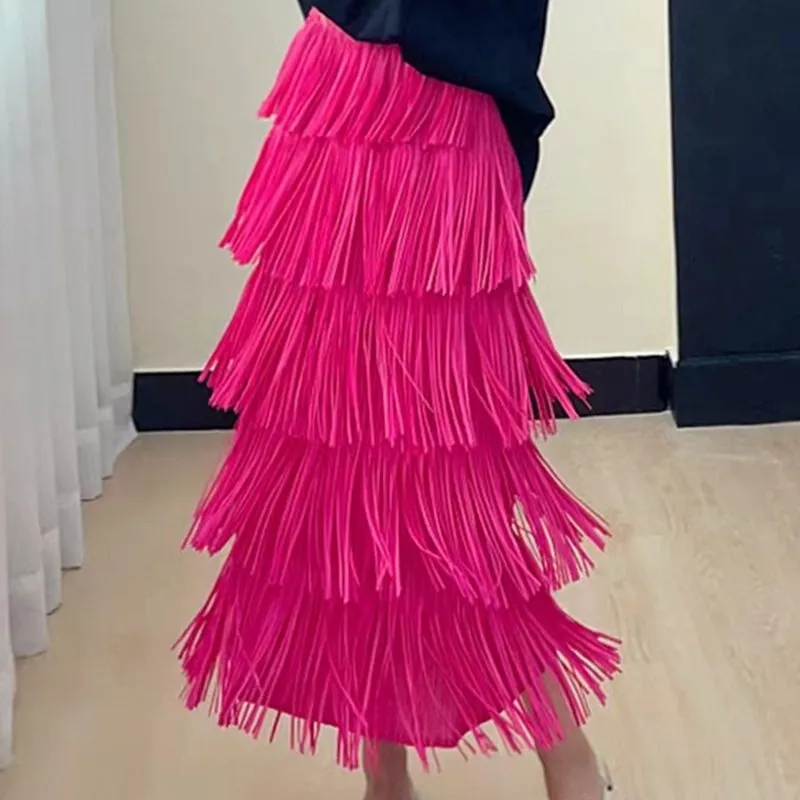 Five Layer Fringe Straight Long Skirt