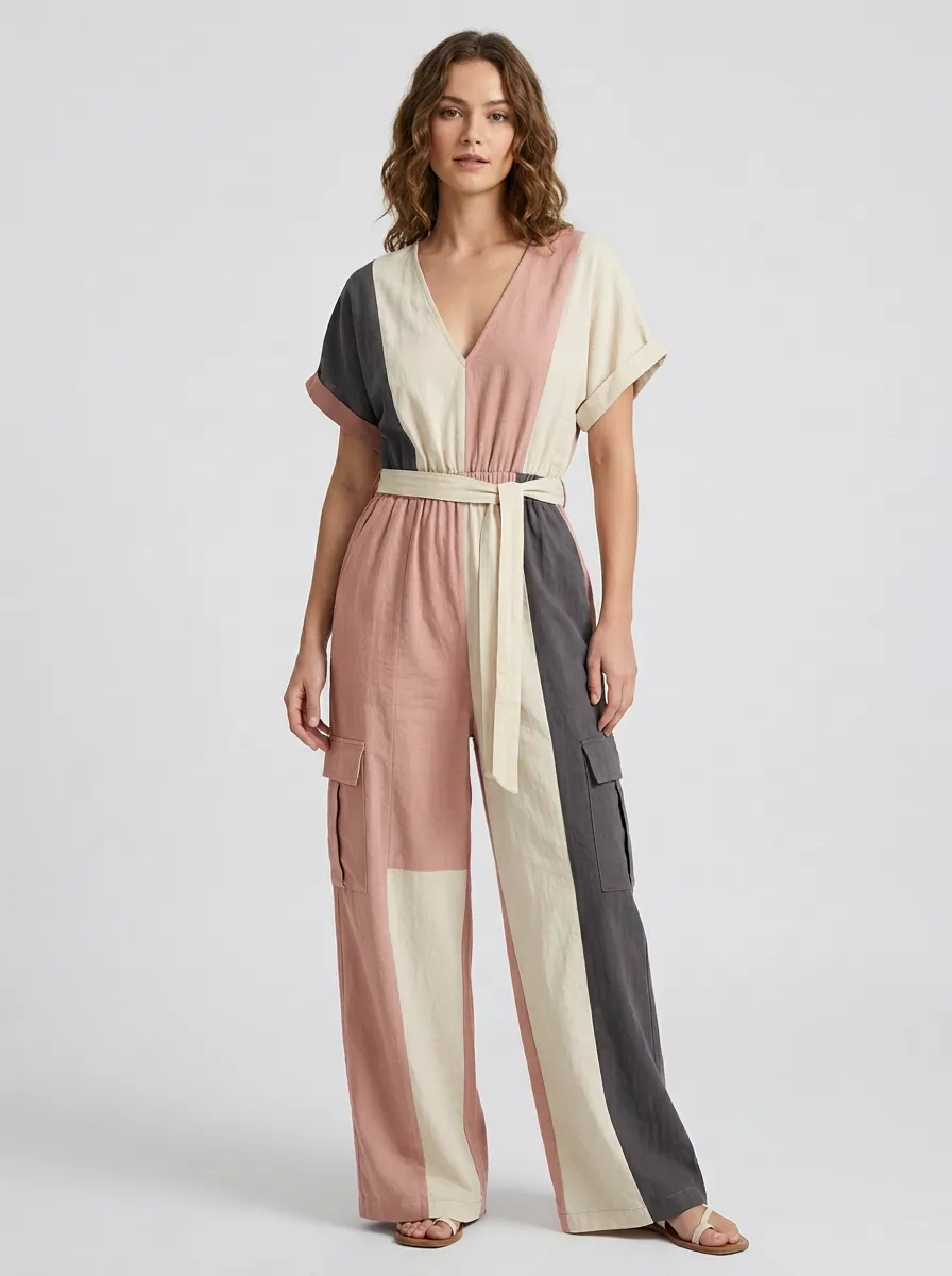 Women's Colorblock Cargo Graphic Jumpsuit