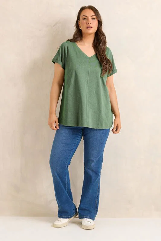 Soft Khaki V-Neck Cotton T-Shirt detail 1