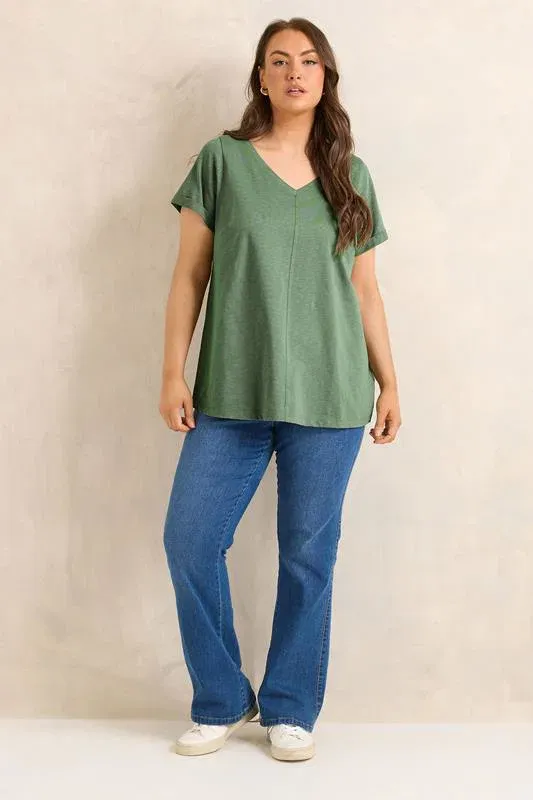 Soft Khaki V-Neck Cotton T-Shirt