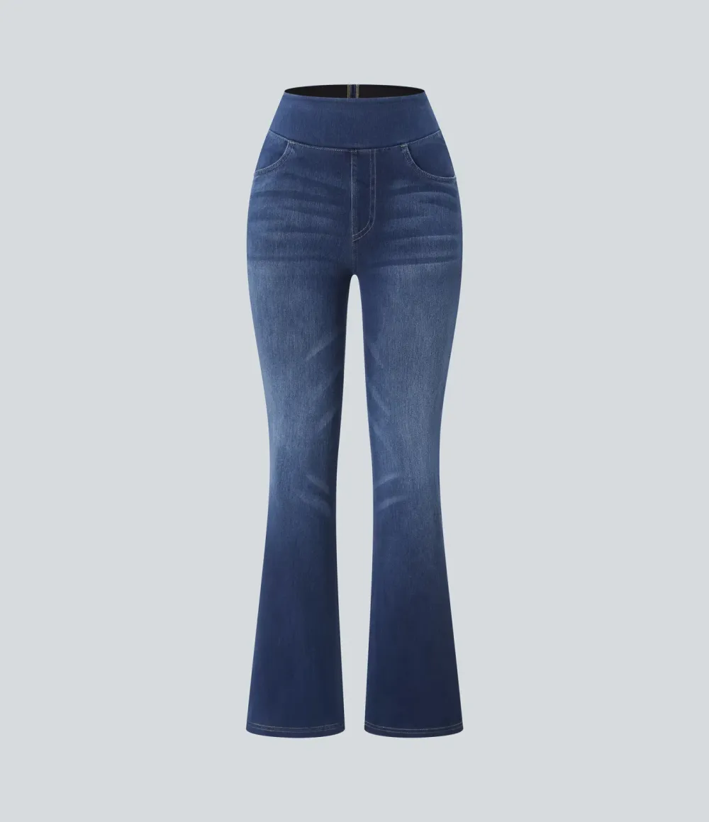 2026🔥 High Waisted Multiple Pockets Washed Stretchy Knit Casual Bootcut Jeans