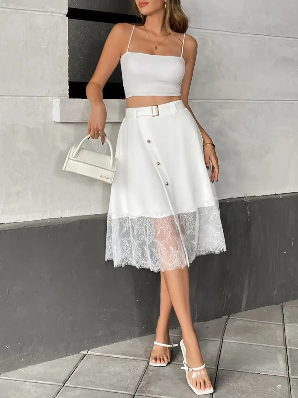 Button Front Lace Skirt