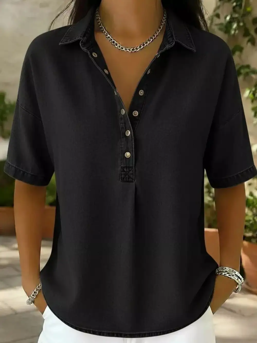 Snap Down Short Sleeve Blouse