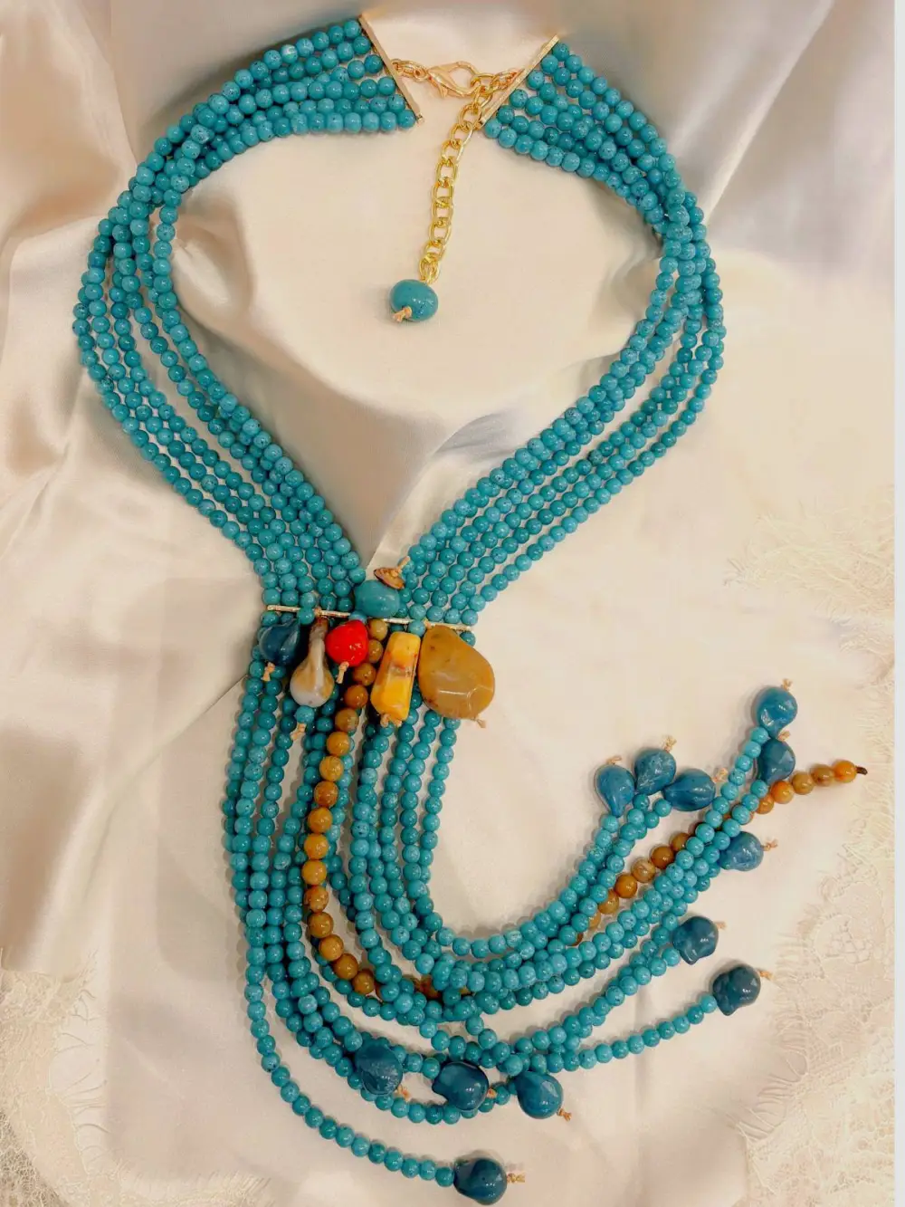 Multi Chain Stone Beaded Necklace