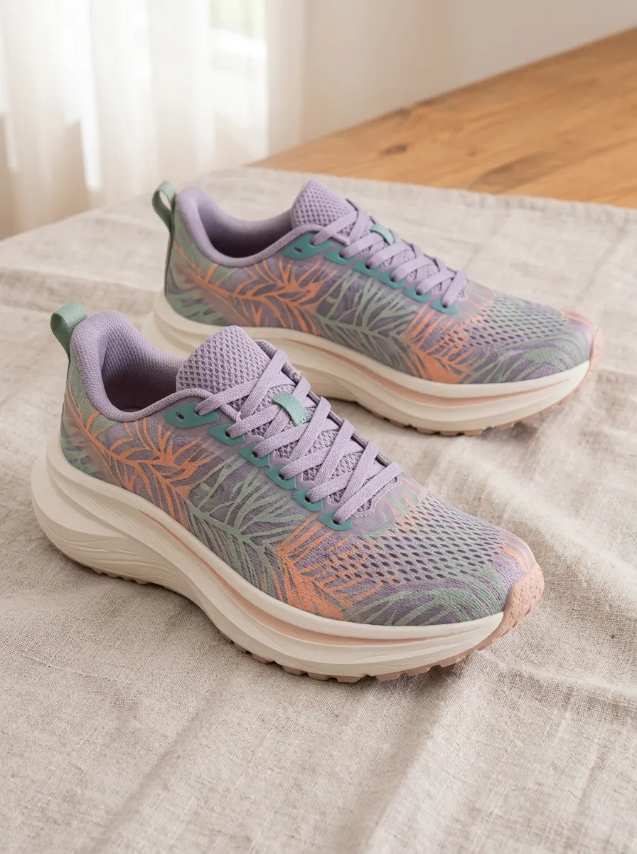 Women's Tropical Leaf Pattern Purple Printed Sneakers