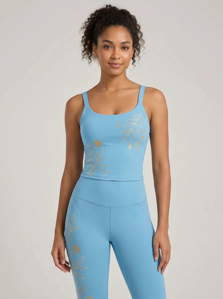 Women's Celestial Botanical Sun Moon Printed Yoga Set