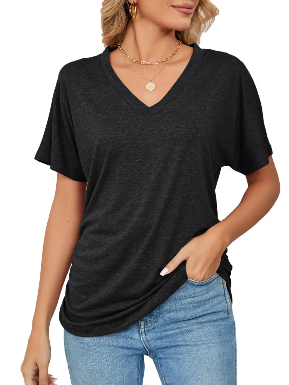 Polished V-Neck Short-Sleeve T-Shirt