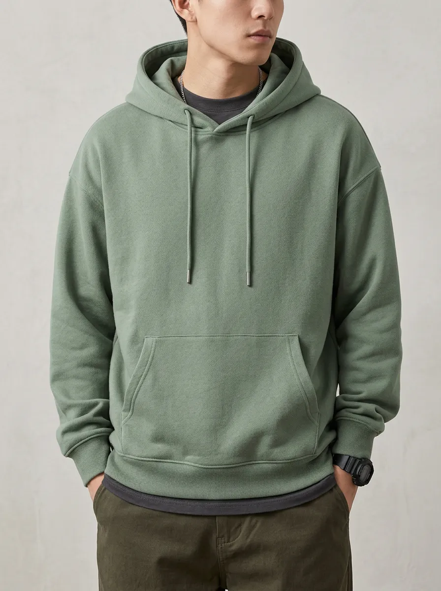 Casual Pullover Minimalist Solid Style Men's Hoodie