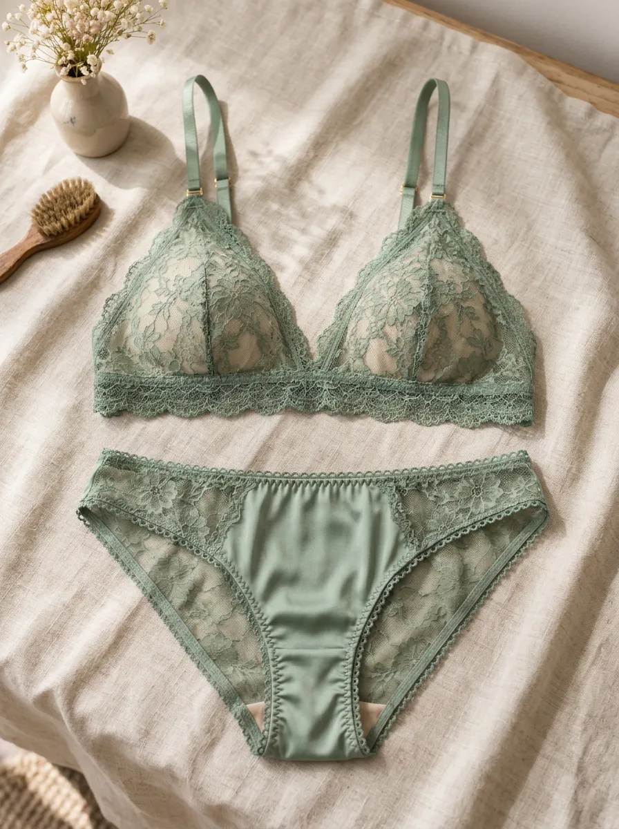 Women's Floral Lace And Floral Satin Look Lingerie Set