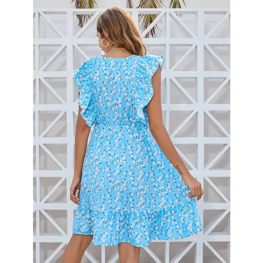 Ruffled Ditsy Surplice Mini Dress