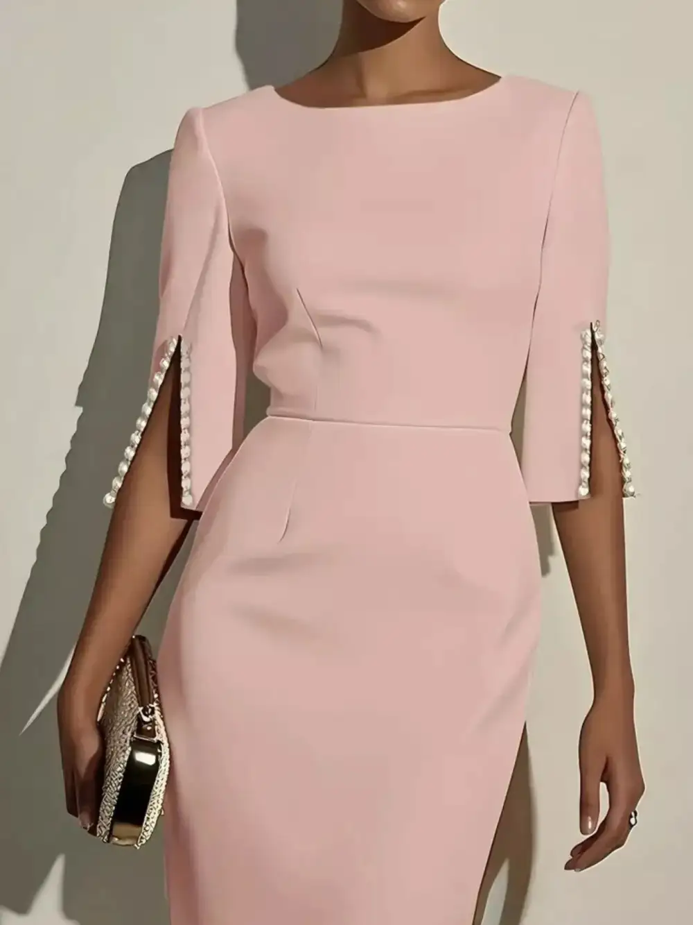Structured Shape Slit Midi Dress