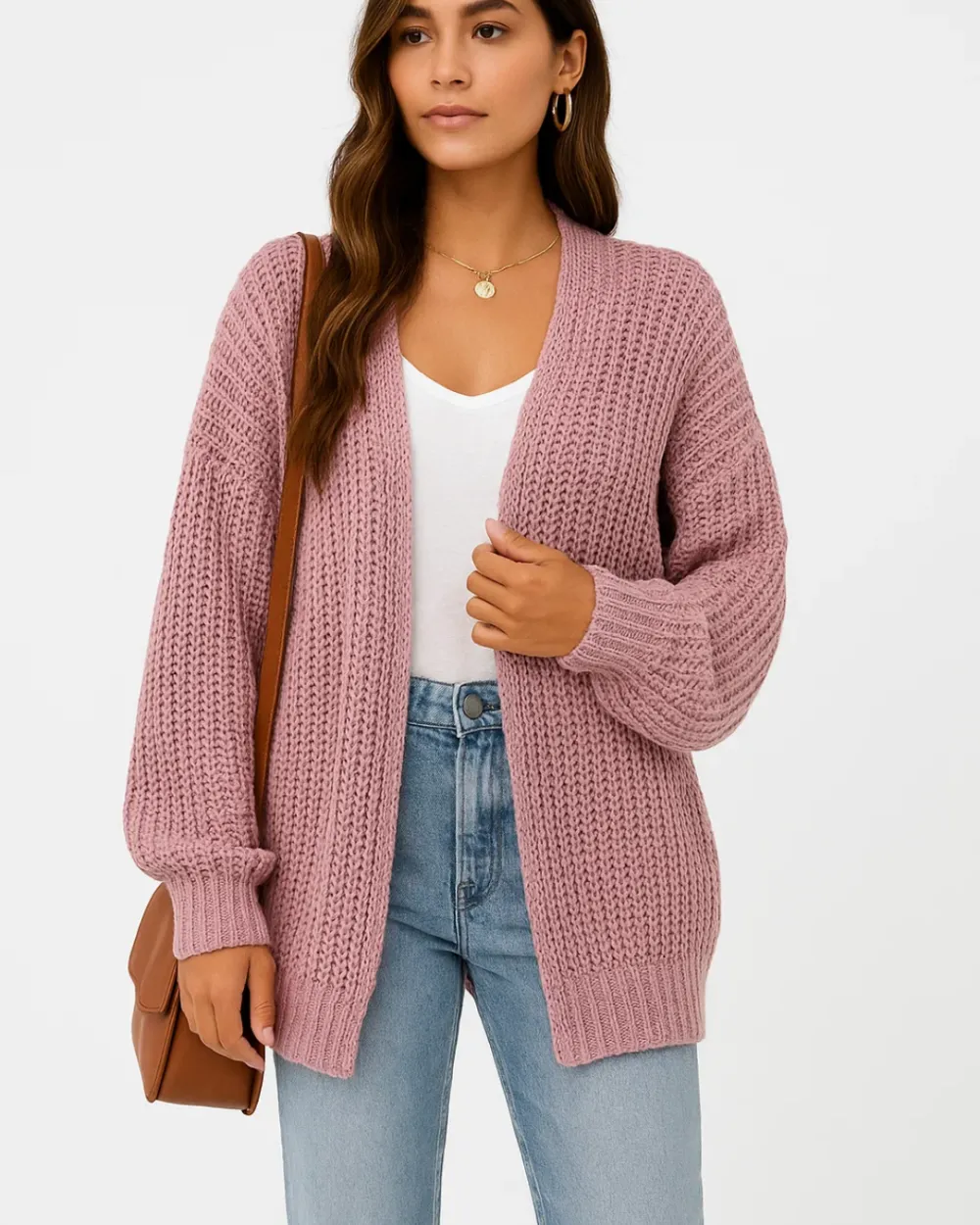 Chunky Knit Cardigan Open Front Long Warm Sweater