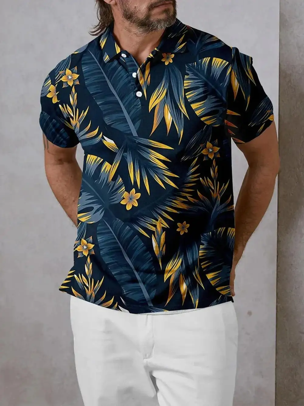 Layered Short Sleeve Button Up Polo Shirt