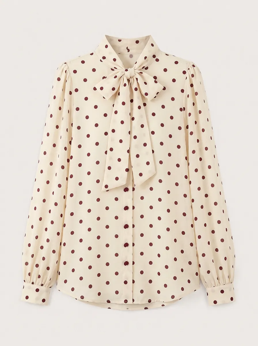 Women's Printed Blouse Vintage Polka Dot Bow Tie