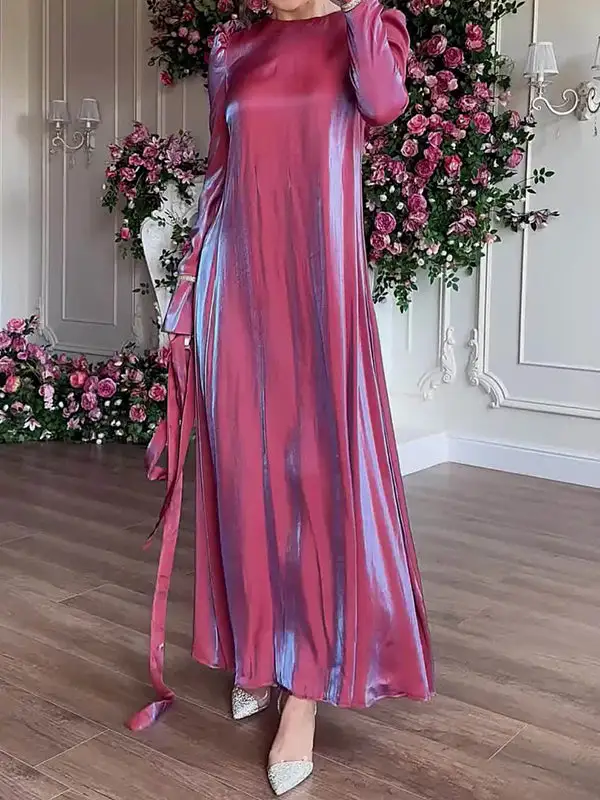 Tied Pleated Long Neck Maxi Dress