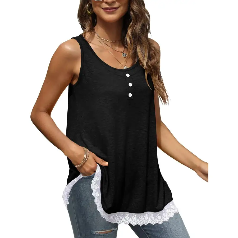 Lace Trim Wide Strap Tank Top