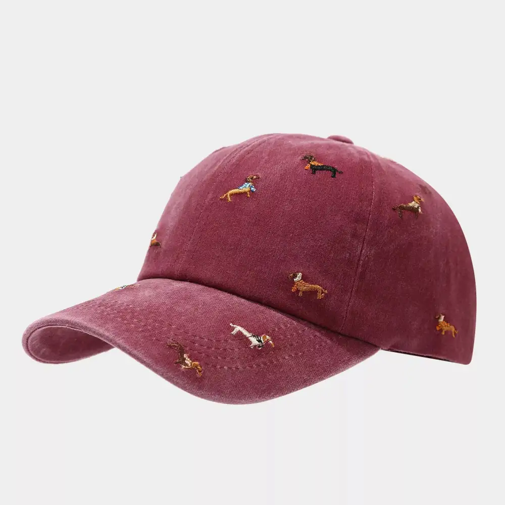 Dog Embroidered Washed Cotton Baseball Cap