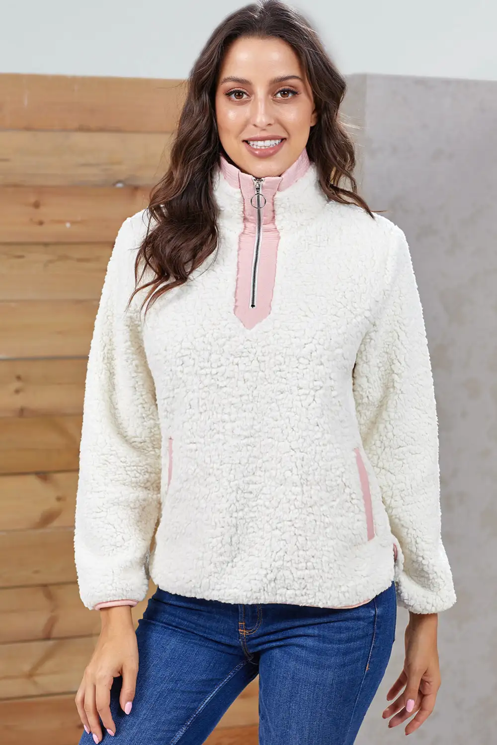 Zip Neck Furry Sweatshirt
