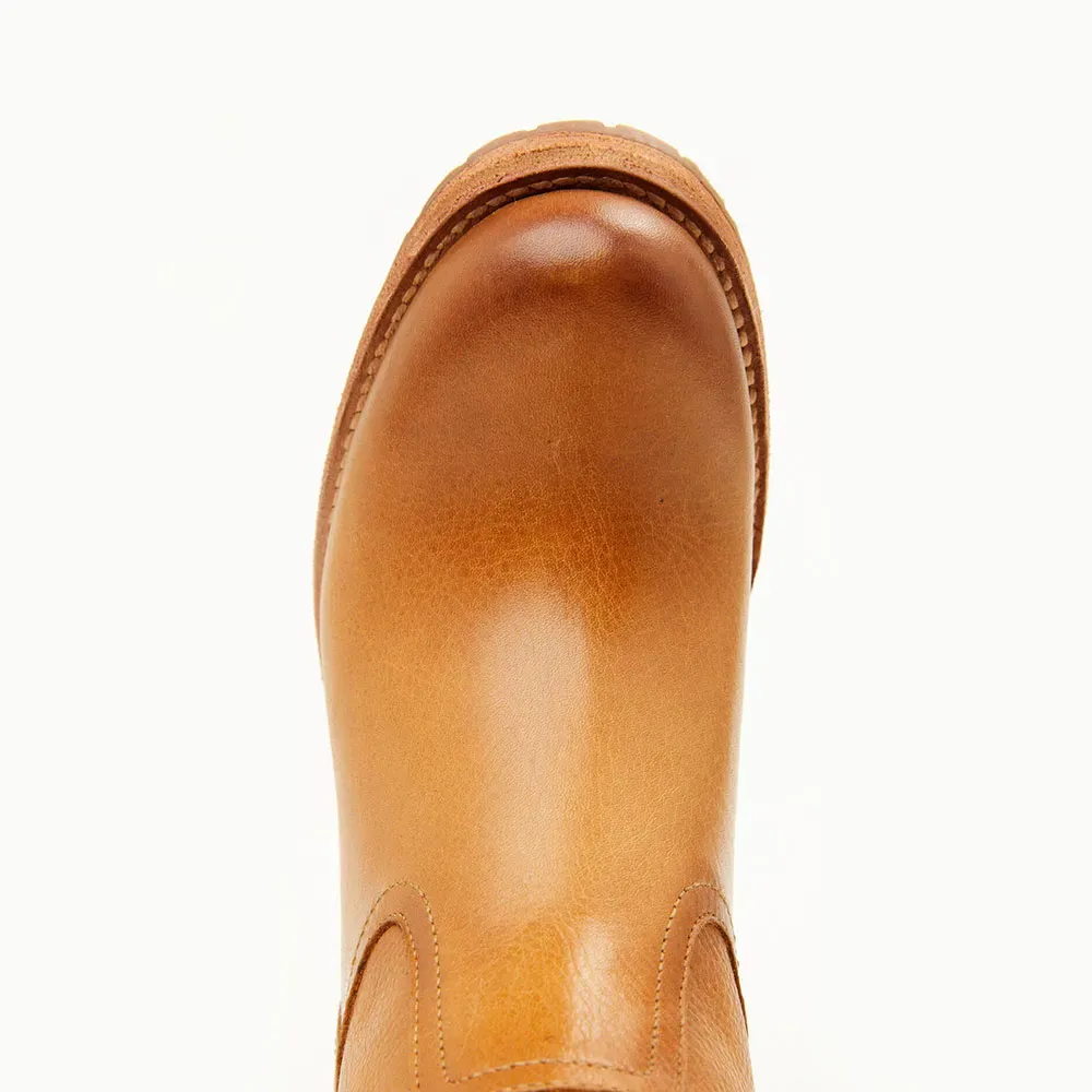Faux-Leather Pull-On Round-Toe Block-Heel Ankle Boots