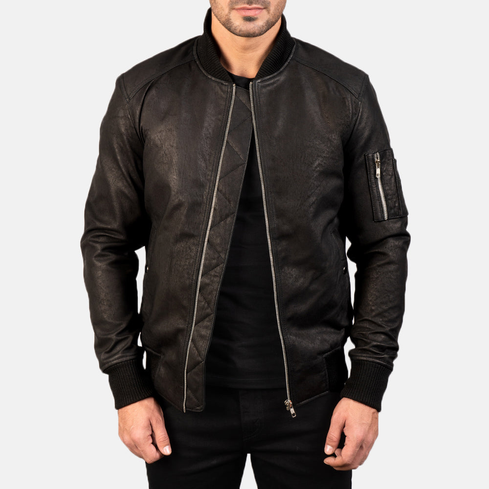 Men's Rugged Bomber Leather Distressed Jacket
