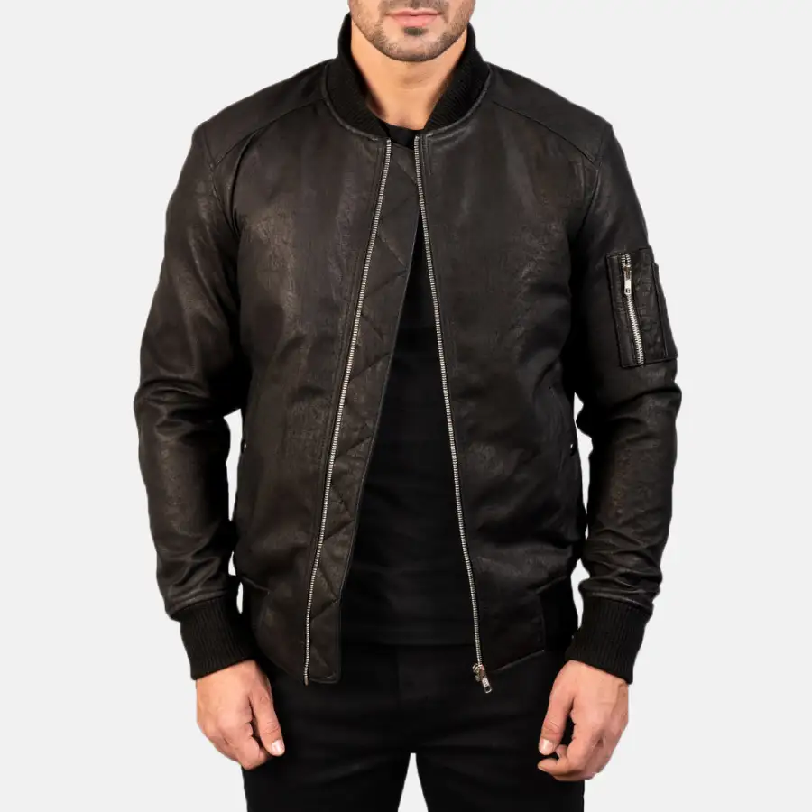 Men's Rugged Bomber Leather Distressed Jacket