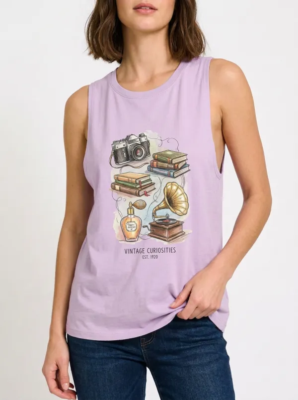 Women's Vintage Lover Camera Books Gramophone Graphic Tank Top