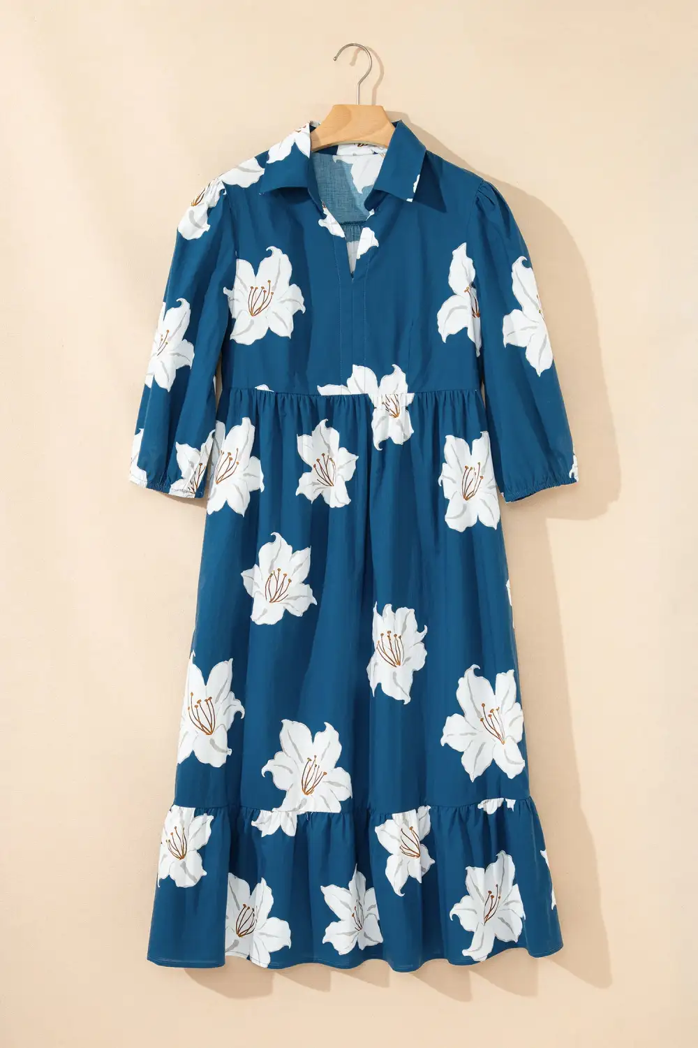 Polished Detail Floral Printed V Neck Midi Dress