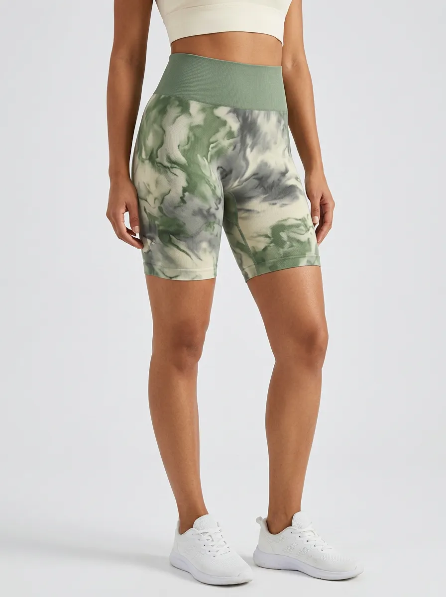 Women's Tie-Dye Ribbed-Hem High-Rise Biker Shorts