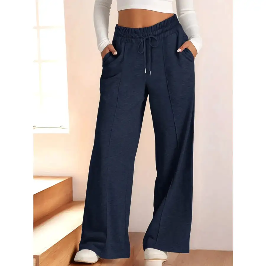Full Size Drawstring Relaxed Fit Wide Leg Pants Plus Size