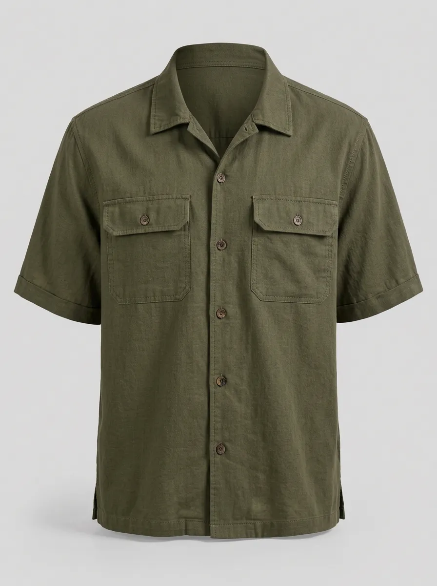 Men's Olive Green Short-Sleeve Utility Shirt