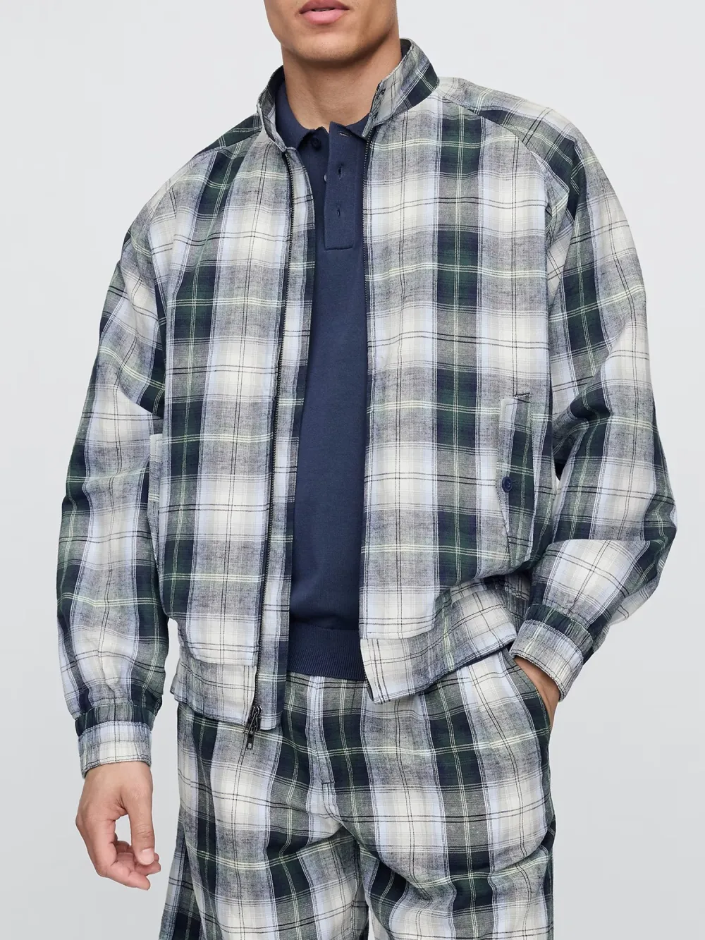Stand Up Collar Plaid Jacket