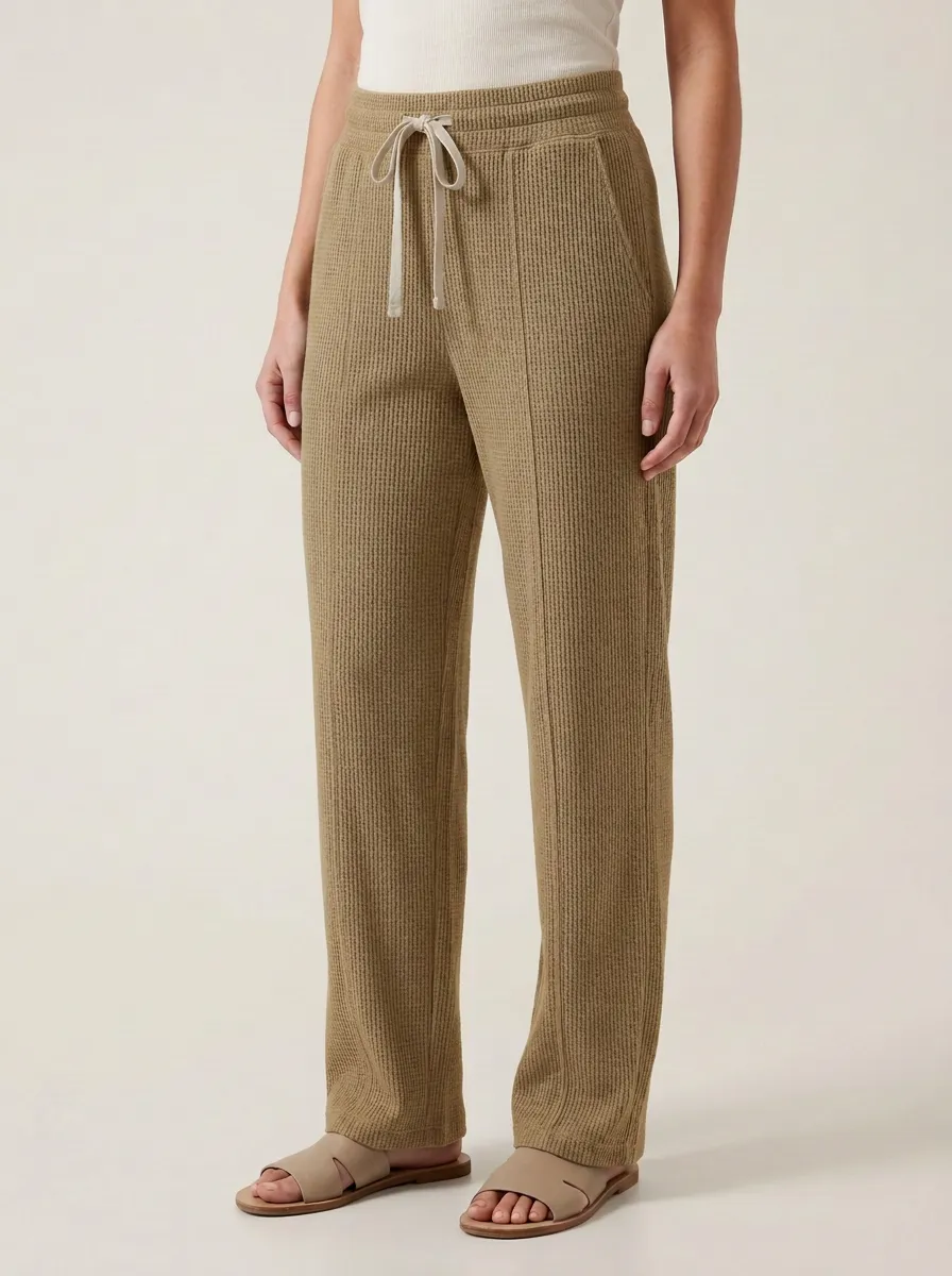 Women's Casual Olive Waffle Knit Drawstring Lounge Pants