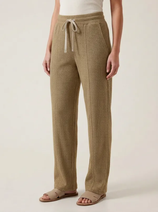 Women's Casual Olive Waffle Knit Drawstring Lounge Pants