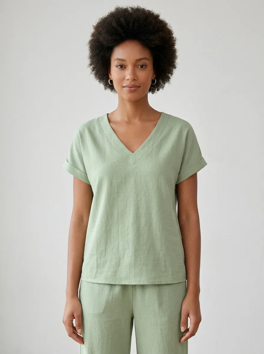 Trimmed Relaxed Women's V-Neck Casual Lounge Set