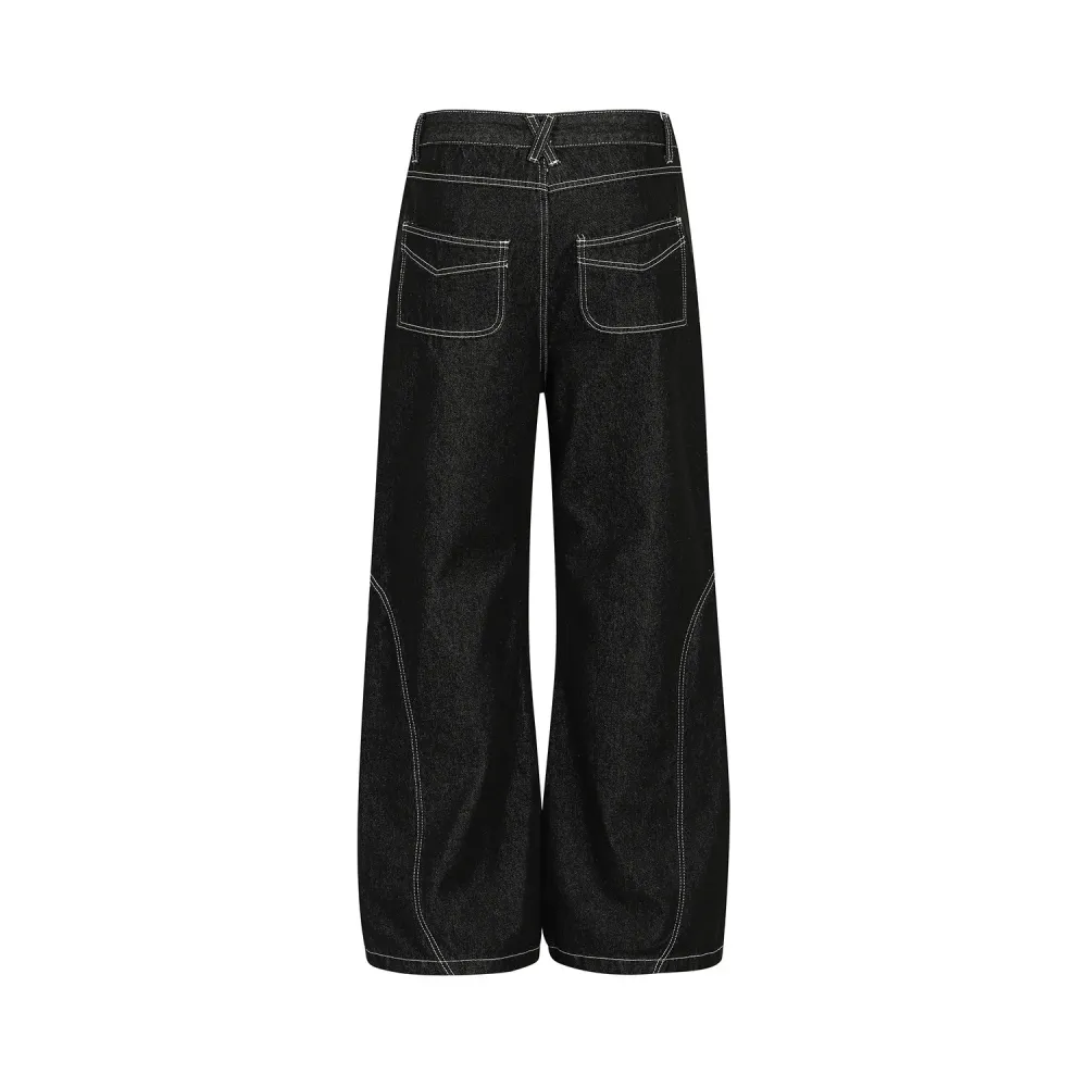High-Street Embroidered Straight Denim Jeans