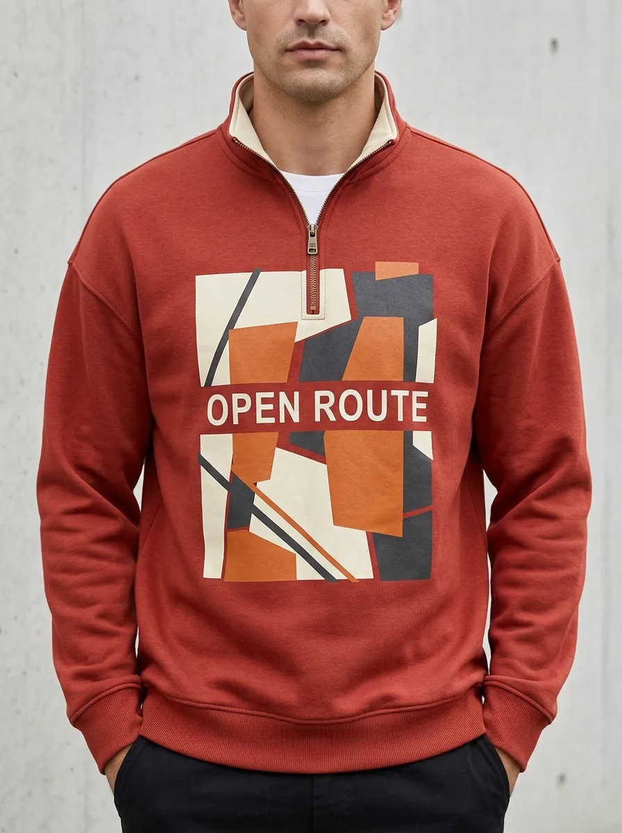 Casual Profile Half-Zip Geometric Abstract Men's Half-Zip Sweatshirt
